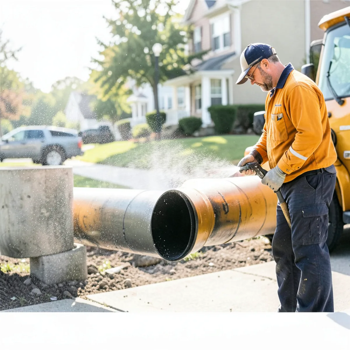 High pressure hydro jet nozzle in sewer cleanout