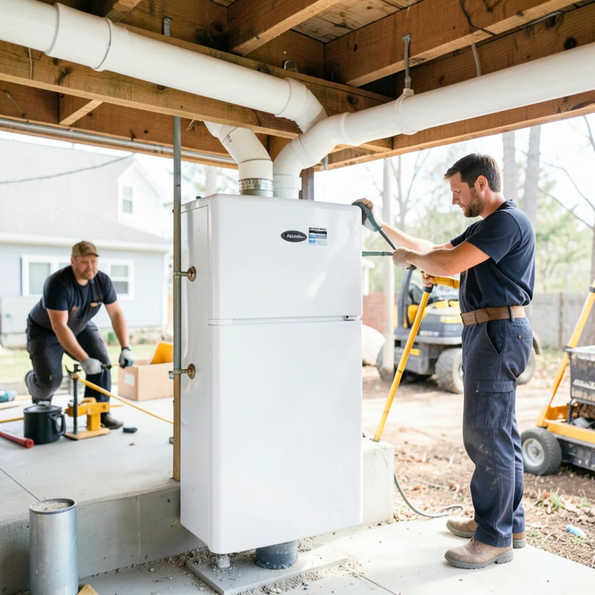 Power vent gas water heater in Manchester basement