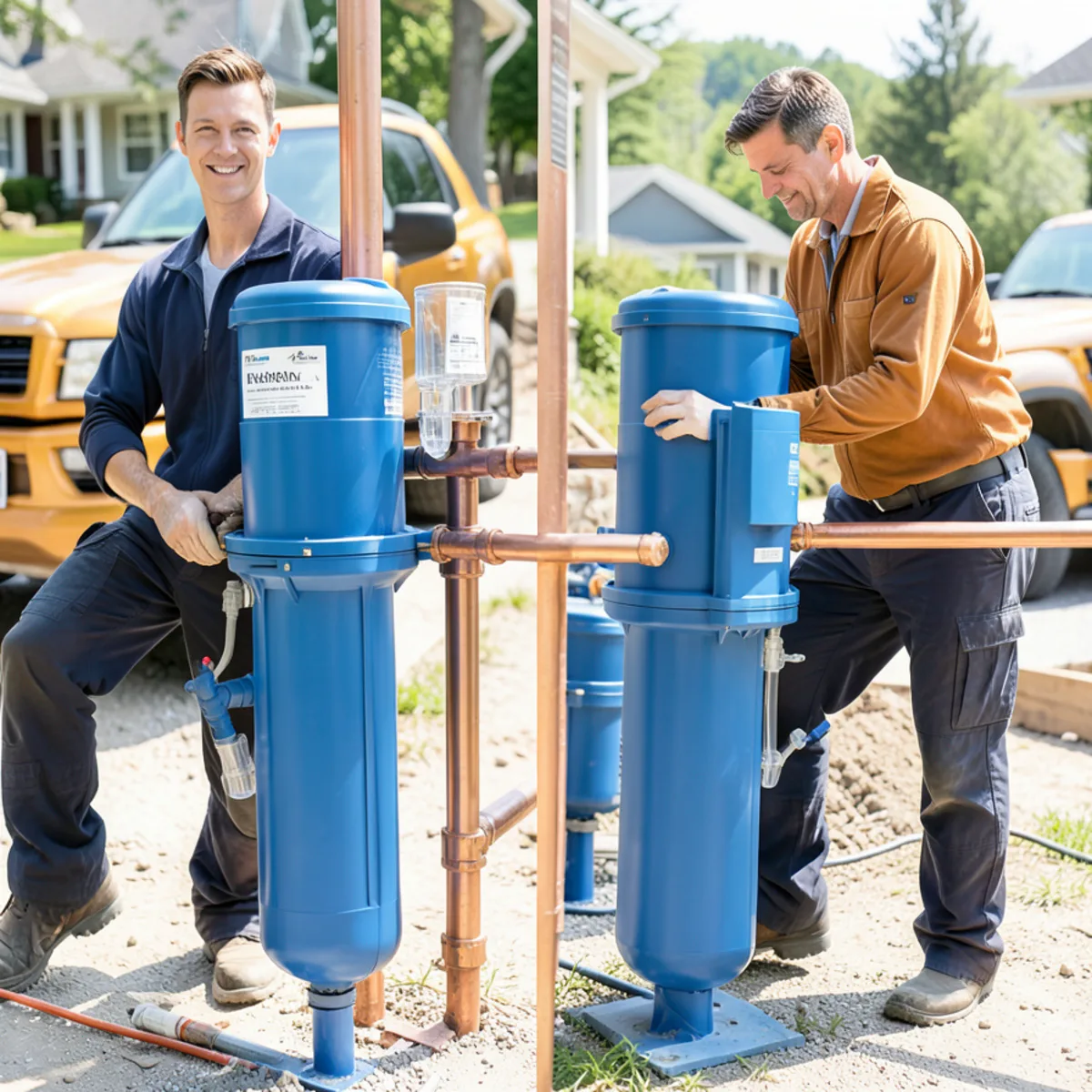 Dual whole house sediment filter housings on copper line