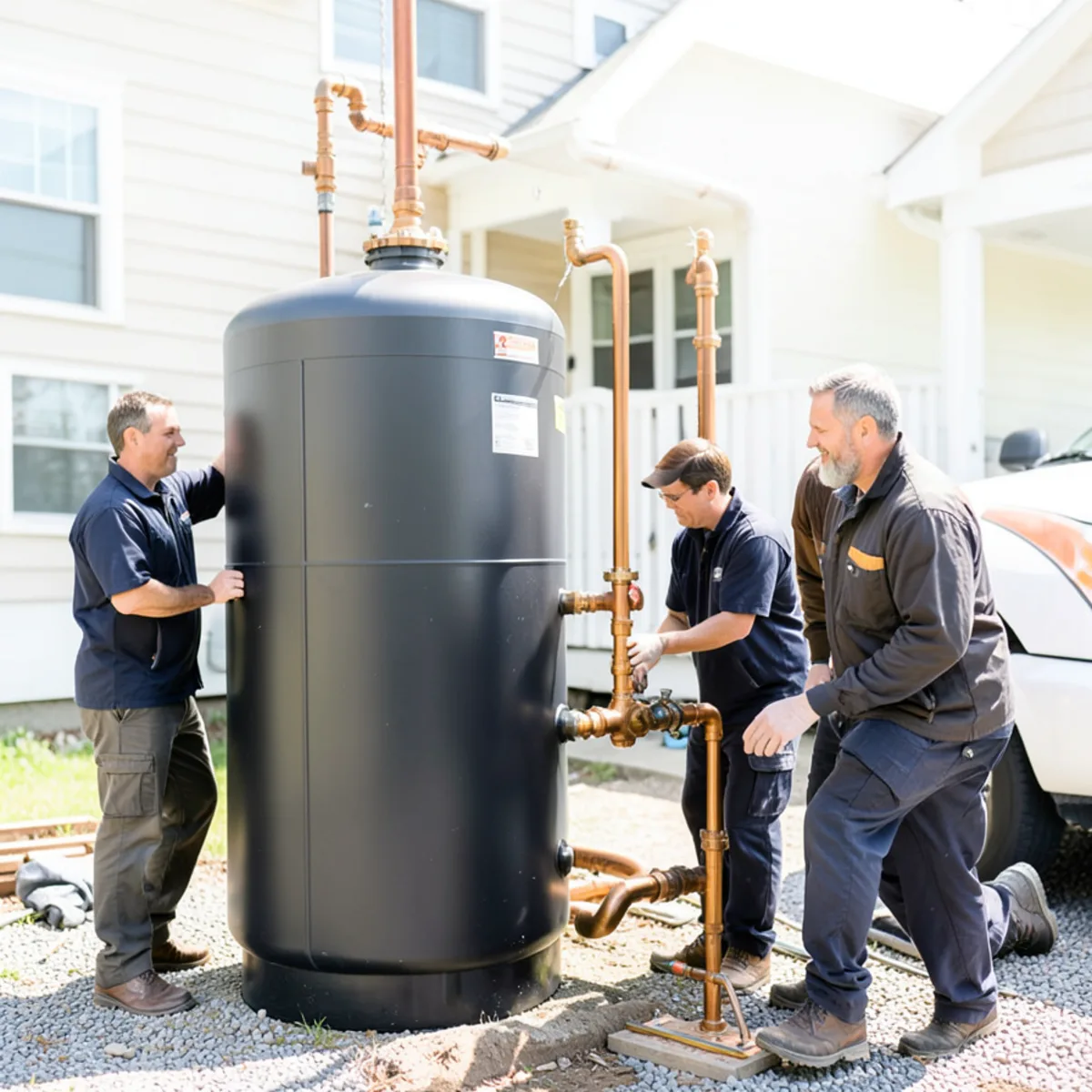 Water softener resin tank and brine tank in utility room