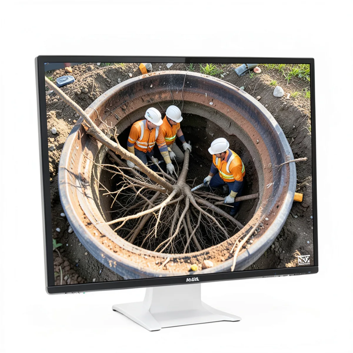 Root intrusion inside underground clay sewer pipe