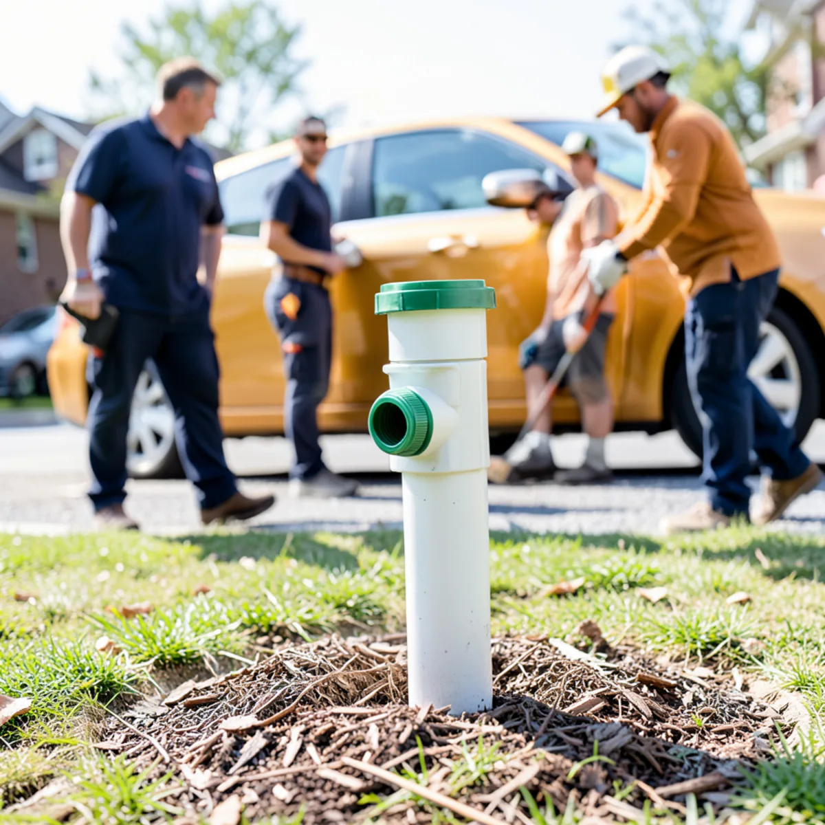 Installed outdoor PVC sewer cleanout riser